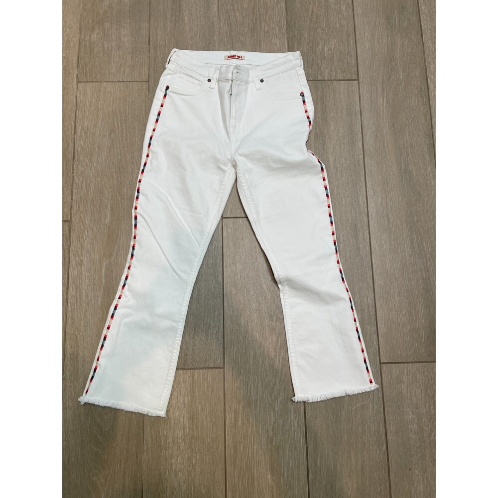 Johnny Was White Cropped Embroidered Side Jeans